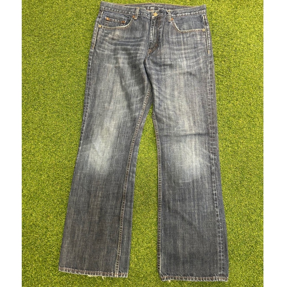 Banana Republic Boot Cut Jeans Mens 34x32 Medium Wash Distressed Denim Blue